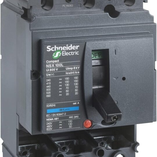 Circuit breaker basic frame, ComPact NSX100B, 25 kA at 415 VAC 50/60 Hz, 100 A, without trip unit, 3 poles
