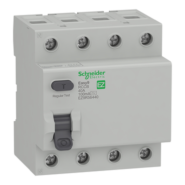Residual current circuit breaker (RCCB), Easy9, 4P, 40A, AC type, 100mA