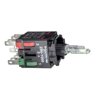 Green light block with body/fixing collar with integral LED 12...24V 1NO+1NC