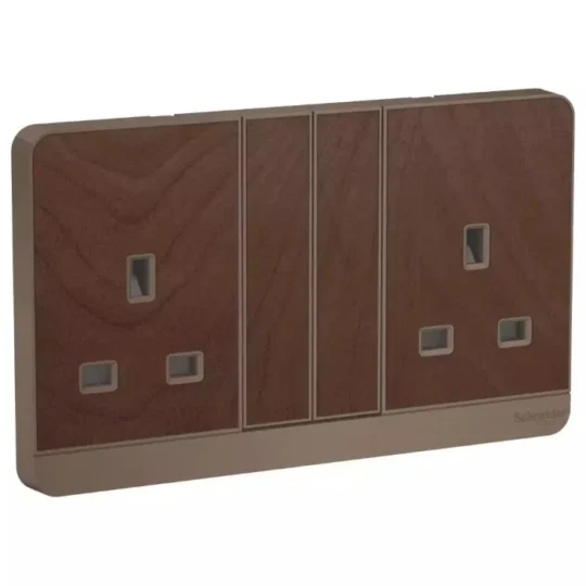AvatarOn, 2 switched socket, 3P, 13 A, 250 V, LED, Wood
